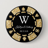 Gold Glitzer Poker Chip Casino Hochzeitsfeier Gefa Button (Vorderseite)