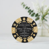 Gold Glitzer Poker Chip Casino Night Party Einladung (Stehend Vorderseite)