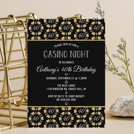 Gold Glitzer Poker Chip Casino Night Party Einladung