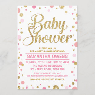 Gold Glitzer polka dot Baby Girl Dusche Einladung