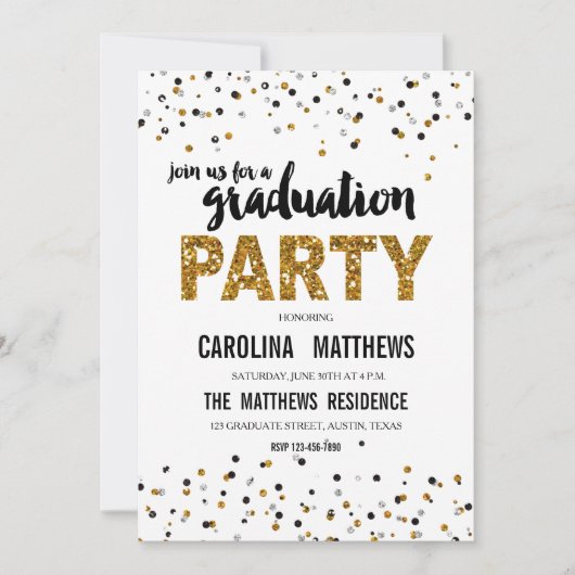 Gold Glitzer Polka Dot Graduation Party Einladung (Vorderseite)