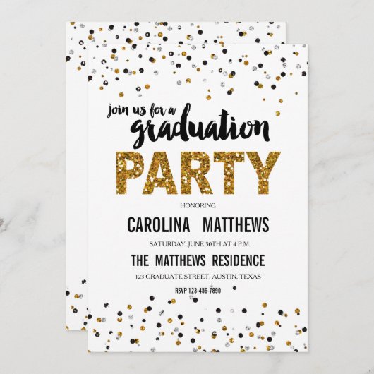 Gold Glitzer Polka Dot Graduation Party Einladung (Vorne/Hinten)