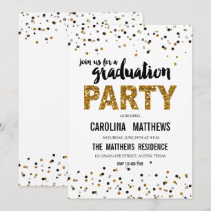 Gold Glitzer Polka Dot Graduation Party Einladung