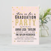 Gold Glitzer Polka Dot Graduation Party Einladung (Stehend Vorderseite)