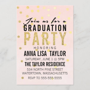 Gold Glitzer Polka Dot Graduation Party Einladung