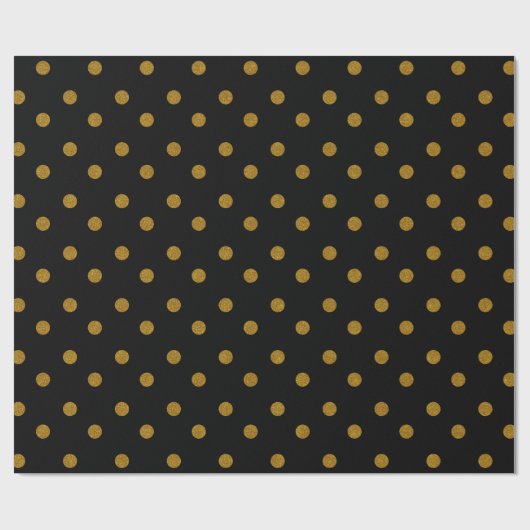 Gold Glitzer Polka Dots auf soliden Schwarz Geschenkpapier (Flach)