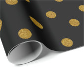 Gold Glitzer Polka Dots auf soliden Schwarz Geschenkpapier (Rolleneckpunkt)