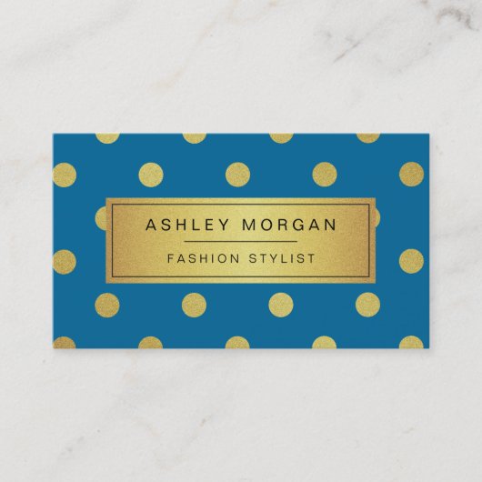 Gold Glitzer Polka Dots - Classy Royal Blue Visitenkarte (Vorderseite)