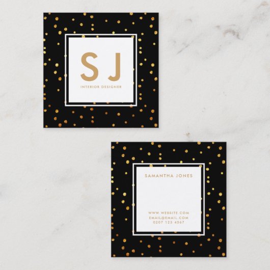 Gold Glitzer Polka Dots Moderner Innenarchitekt Quadratische Visitenkarte (Vorne/Hinten)