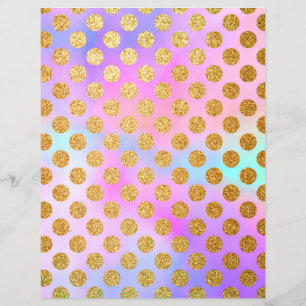 Gold Glitzer Polka Dots Pastel Scrapbook Paper