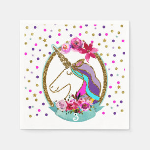 Gold Glitzer Polka Dots Unicorn Geburtstagsparty Serviette