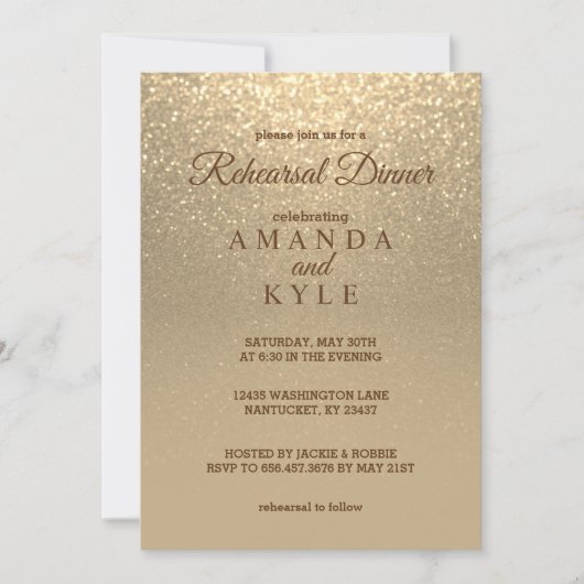 Gold Glitzer - Probe Dinner Einladung (Vorderseite)