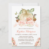 Gold Glitzer Pumpkin Floral Fall Baby Dusche Einladung (Vorderseite)