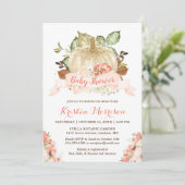 Gold Glitzer Pumpkin Floral Fall Baby Dusche Einladung (Stehend Vorderseite)