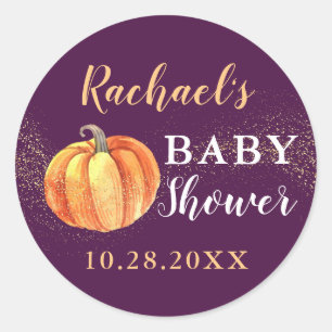 Gold Glitzer Pumpkin Lila Baby Dusche Runder Aufkleber