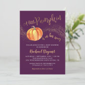 Gold Glitzer Pumpkin Lila Girl Baby Dusche Einladung (Stehend Vorderseite)