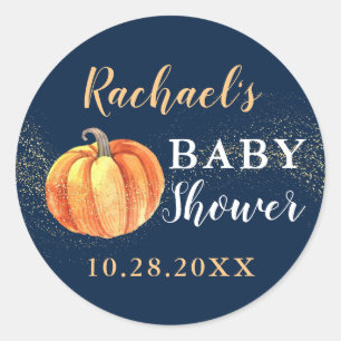 Gold Glitzer Pumpkin Navy Blue Baby Dusche Runder Aufkleber