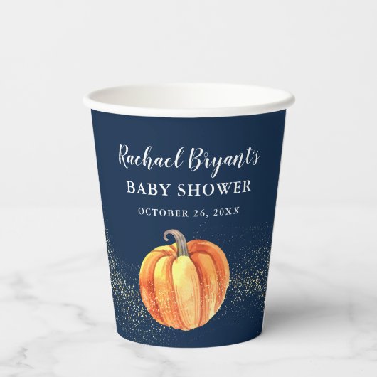 Gold Glitzer Pumpkin Navy Blue Boy Baby Shooter Pappbecher (Rückseite)