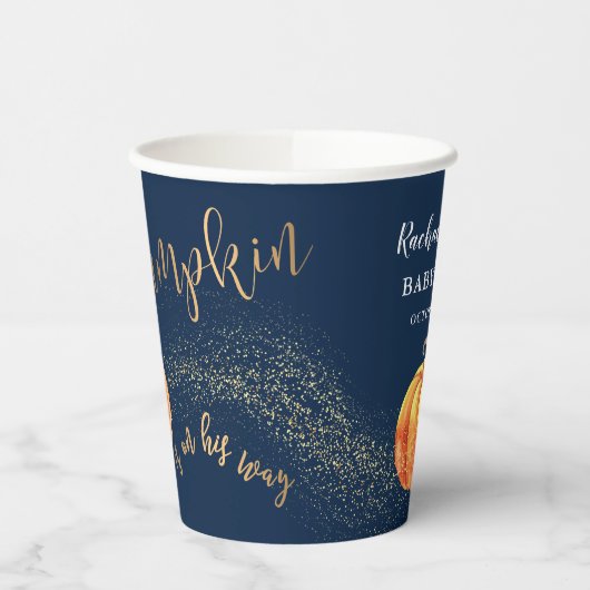 Gold Glitzer Pumpkin Navy Blue Boy Baby Shooter Pappbecher (Links)