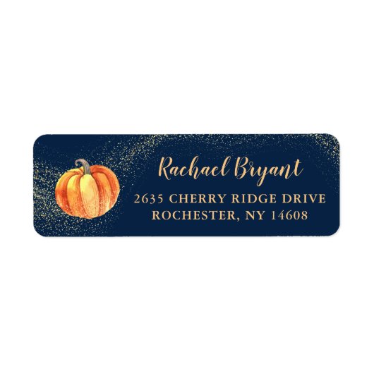 Gold Glitzer Pumpkin Navy Blue Fall Rücksendeadres (Vorne)