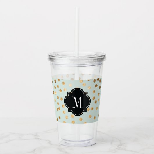 Gold Glitzer Punkte auf Minze Mit Monogramm Acryltrinkbecher (Vorderseite)