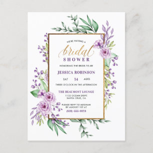 Gold Glitzer Purple Flowers Script-Brautparty Einladungspostkarte