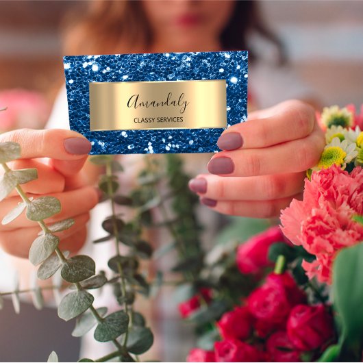 Gold Glitzer QR Code Logo Schönheit Glam Blue Beau Visitenkarte