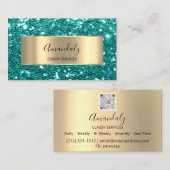 Gold Glitzer QR Code Logo Tiffanyes Emerald Bus Visitenkarte (Vorne/Hinten)