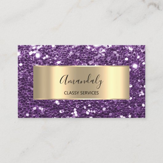 Gold Glitzer QR Code Logo Violet Lila Amethyst Visitenkarte (Vorderseite)