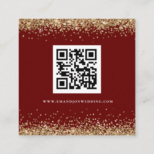 Gold Glitzer QR Code Wedding Burgundy Online UAWG Begleitkarte (Rückseite)