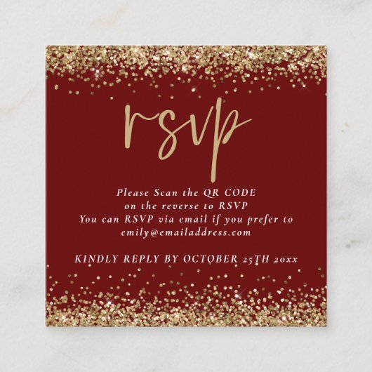 Gold Glitzer QR Code Wedding Burgundy Online UAWG Begleitkarte (Vorderseite)