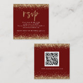 Gold Glitzer QR Code Wedding Burgundy Online UAWG Begleitkarte (Vorne/Hinten)