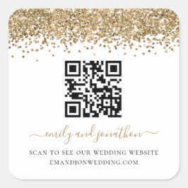 Gold Glitzer QR Code Wedding Website Quadratischer Aufkleber