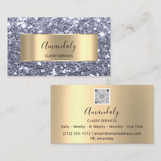 Gold Glitzer QRCode Logo Beauty Shop Blue Gray B Visitenkarte (Vorne/Hinten)