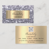 Gold Glitzer QRCode Logo Violet Lila Gray Spark Visitenkarte (Vorne/Hinten)