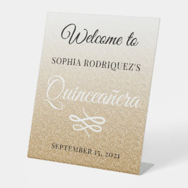 Gold Glitzer Quinceañera 15. Geburtstag Willkommen Sockelschild