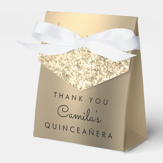 Gold Glitzer Quinceanera Save the Date Geschenkschachtel (Vorderseite)