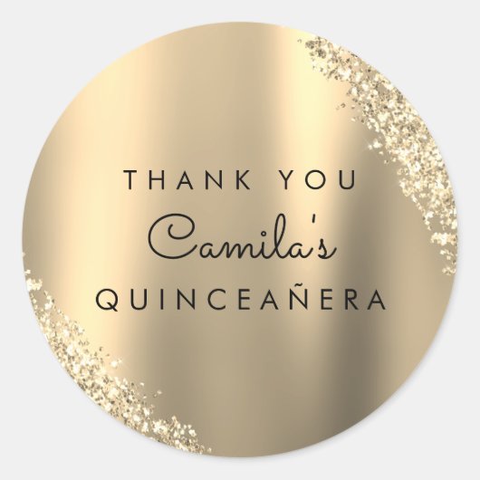 Gold Glitzer Quinceanera Save the Date Runder Aufkleber (Vorderseite)