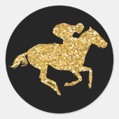 Gold Glitzer Racehorse auf Black Derby Party Runder Aufkleber (Vorderseite)