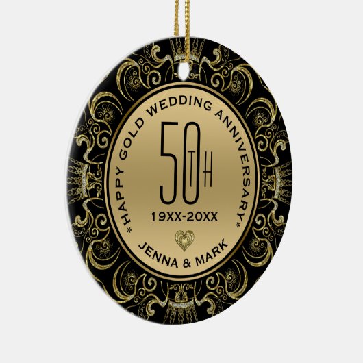 Gold Glitzer Rahmen 50 Jahre Hochzeit Keramik Ornament (Rechts)