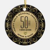 Gold Glitzer Rahmen 50 Jahre Hochzeit Keramik Ornament (Vorne)