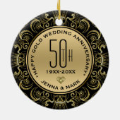 Gold Glitzer Rahmen 50 Jahre Hochzeit Keramik Ornament (Hinten)