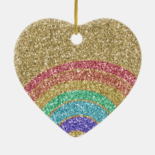 Gold Glitzer Rainbow Keramik Ornament (Hinten)