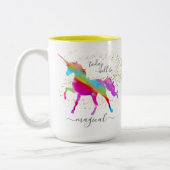 Gold Glitzer Rainbow Unicorn Heute wird magisch Zweifarbige Tasse (Links)