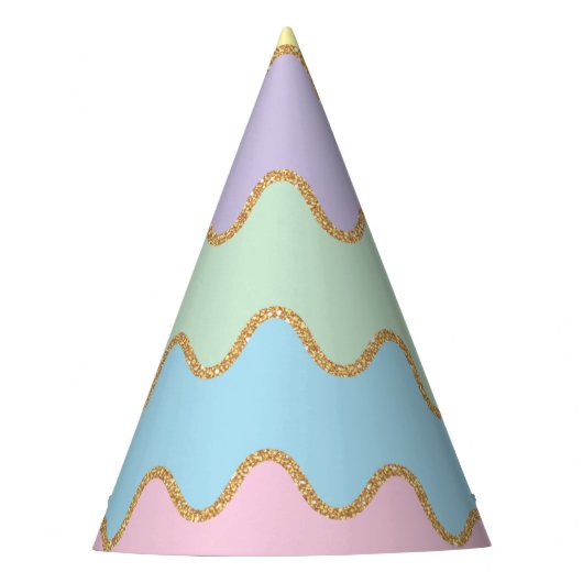 Gold Glitzer Rainbow Wavy Muster Party Hat Partyhütchen (Vorderseite)