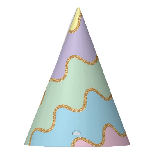 Gold Glitzer Rainbow Wavy Muster Party Hat Partyhütchen (Links)