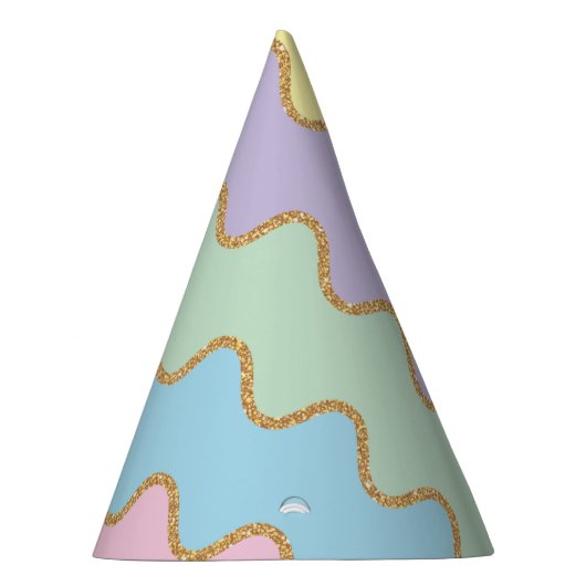 Gold Glitzer Rainbow Wavy Muster Party Hat Partyhütchen (Rechts)