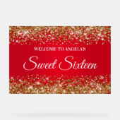 Gold Glitzer Red 16 . Geburtstag Acrylschild (Vorderseite)