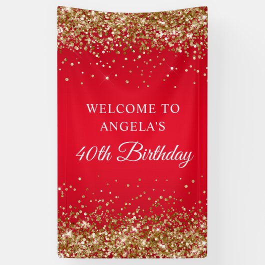 Gold Glitzer Red 40. Geburtstag Vertikal Banner (Vertikal)