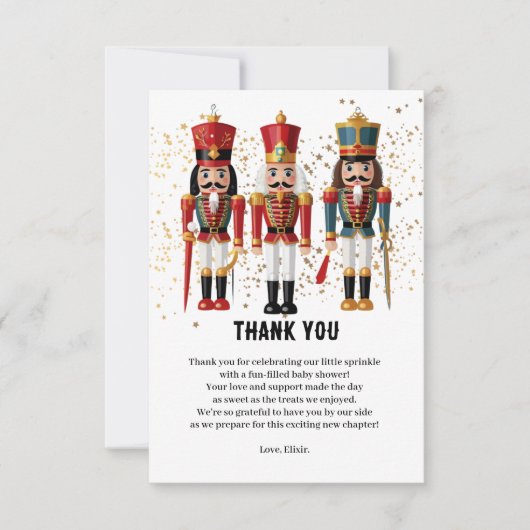 Gold Glitzer Red & Blue Nutcracker Baby Dusche Dankeskarte (Vorderseite)